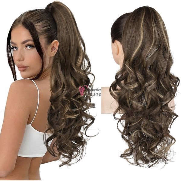 Extensie de par coada ondulata cu cleste 60 cm Saten Ash cu suvite Blonde Cod 7151A-885H88